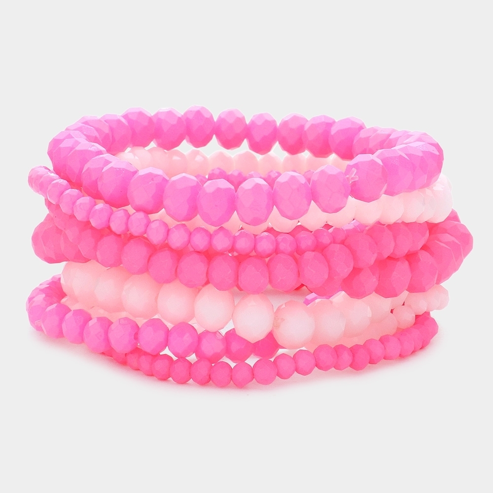 Pink Beaded 9 Piece Stacked Stretch Bracelets Fashion Jewelry Accessories